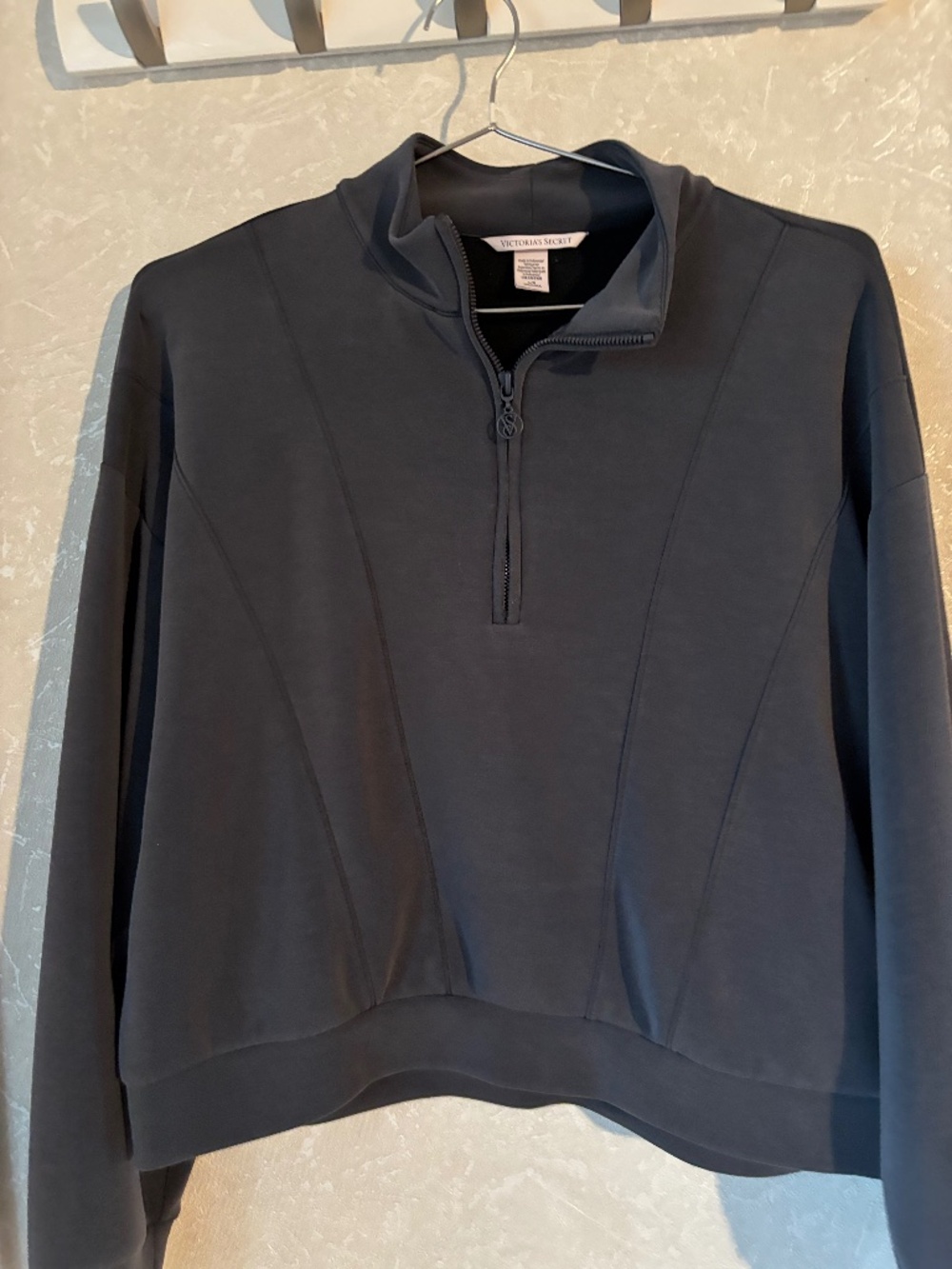 Victoria's Secret Grey Quarter-Zip Crop Pullover Sweater - Size Large